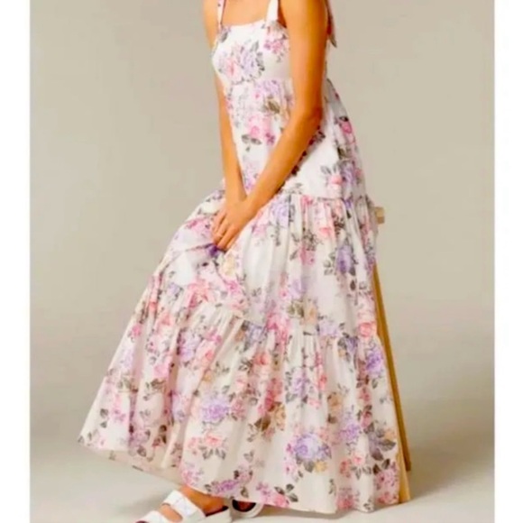 Anthropologie House of Harlow 1960 Floral Linen Tiered Dress with Ties - Picture 5 of 13